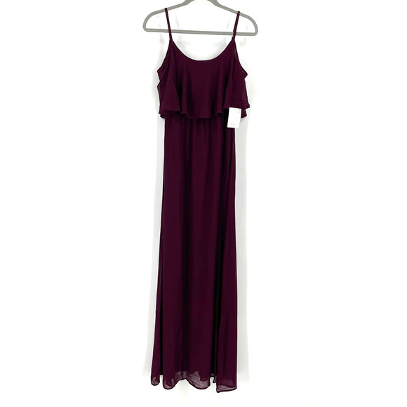 Show Me Your MuMu Caitlin Ruffle Maxi Dress Merlot Chiffon Medium NWT - Picture 7 of 8